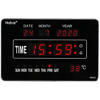 Digitaluhr LED Digital Multifunktionale elektronische Tischuhr Mit Wanduhr Datum Kalender Temperaturanzeige Schwarz 220V 25*16*3cm, für Wohnzimmern, Büros, Konferenzräumen, Küchen, Restaurants