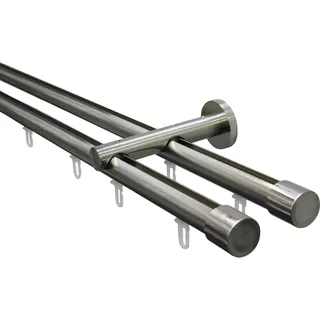 GARDINIA Gardinenstangen Set Isa 2-läufig Ø 20 mm 180 cm edelstahl-opitk