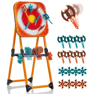 Hammer Ninja Dart Wurfspiel mit Zielscheibe, Wurfäxten & Wurfsternen orange