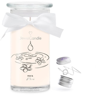 JuwelKerze Milk & Monoi Armband Silber - große Schmuckkerze 80 Std - Duftkerze mit blumigem Duft - Kerze mit Schmuck - Geschenke für Frauen, Geburtstag