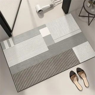 Badezimmerteppich Super Absorbierende Rutschfester Badematte, Badematten Badteppich 80x150cm Badvorleger Extra DüNn Schnelltrocknende Waschbare Badematte Home Rug, Badmatte Bodenmatte Floor Mat Grau