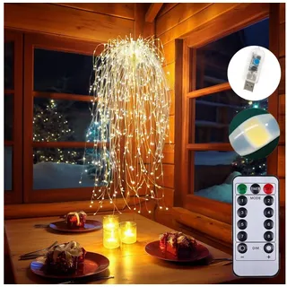 Jibenhome Dekobaum Lichtervorhang Baumvorhang 8 Modi Wasserfall-Lichterkette, Timer, USB, mit Fernbedienung für Zaun,Wand,Fenster,Weihnachtsdeko
