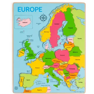 Bigjigs Toys Europa Weltkarte Puzzle, 25-teiliges Holzpuzzle für Kinder