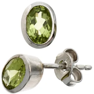 Paar Ohrstecker JOBO "Kleine ovale Farbstein-Ohrringe 7,2 mm", grün, grün, Ohrringe, Damen, Silber 925 (Sterlingsilber), 925 Silber mit Peridot