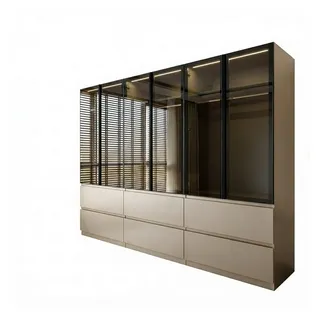 Palms-Store Kleiderschrank Sansibar mit Glastüren, 6 Schubkasten inkl. Beleuchtung Breite: 300cm, Höhe: 218cm, Tiefe: 62cm beige