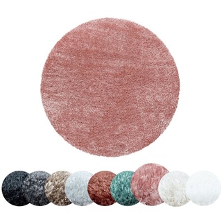 Teppich Unicolor - Einfarbig, HomebyHome, Rund, Höhe: 50 mm, Runder Teppich Wohnzimmer Shaggy Einfarbig versch. farben und größen rosa 160 cm x 160 cm x 50 mm