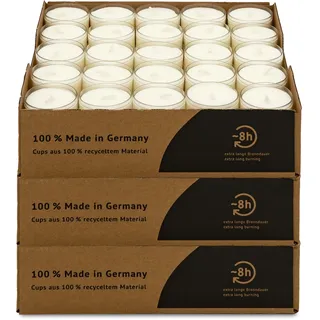 DecoLite: 50-500 Teelichter Nightlights in transparenter Hülle | 8 Stunden Brenndauer | 100% made in Germany | RAL Geprüft | höchste Qualität | Kerzen in Durchsichtigem Behälter (150)