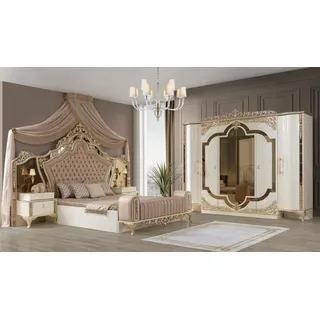 JV Möbel Schlafzimmer Set Bett 2x Nachttische Design Luxus neu 5tlg weiß