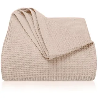 Laynenburg Tagesdecke Waffelpique aus 100% Baumwolle – Baumwolldecke, Kuscheldecke, Wohndecke als Sommerdecke, Bett-Überwurf, Couch-Überwurf, Sofa-Decke beige 220 cm x 240 cm