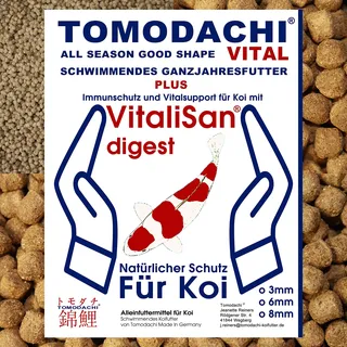 Tomodachi Koifutter Schwimmfutter Koi Gesundheit Vitalisan Monoglyceride antibakteriell Koi Fischfutter Immunschutz Verdauung All Season Vital 6mm 5kg