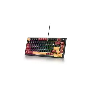 SOLIDEE Verkabelte Mechanische Gaming Tastatur 75%,hot-swap-fähige mechanische Tastatur Gasket,RGB Hintergrundbeleuchtung,QWERTY 82 Tasten TKL Gaming Tastatur mit Drehknopf(82 Red Samurai(B))