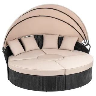 Feel2Home Sonneninsel Polyrattan Sonneninsel 180cm Gartenmuschel Sonnenliege versch. Farben, Stück, wasserabweisend schwarz