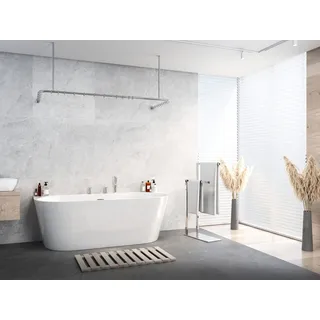 ALU DUSCHVORHANGSTANGE WEISS SCHWARZ SILBER GLÄNZEND 70x165x70 CM BARRIEREFREI PASSEND FÜR BADEWANNE, U-FORM, INKL. DECKENHALTERUNGEN, INKL. RINGE (Silber Glänzend)