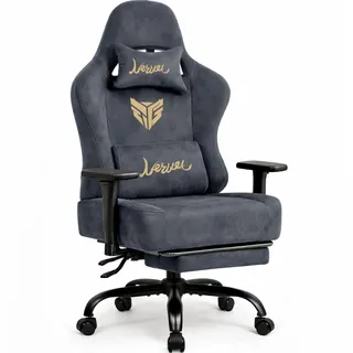 Gaming Stuhl Chair Gamer Sessel-Stoff Wildlederimitat Gamer Stuhl mit Fußstütze Lendenkissen Kopfstütze Höhenverstellbar 3D Armlehnen mit Mehrfach Verstellbaren Armen Gamingstuhl 150 Kg Drehbarer Grau