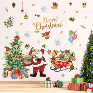 wondever Wandtattoo Weihnachtsmann Weihnachtsbaum Fenster Weihnachtsdeko | Abziehen und Aufkleben, Repositionierbar, Wanddeko Weihnachten Selbstklebend für Weihnachtsfeier Wohnzimmer Winter Deko