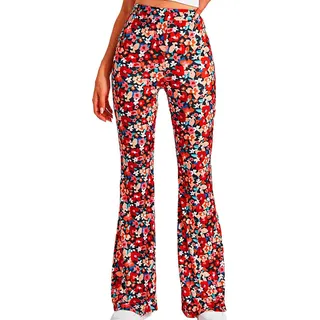 EMATOP Hose Damen Boho Strandhose Hippie Blumen Schlaghose Weites Bein Palazzo Sommerhose Elegant High Waist Bootcut Freizeithose Schön Blumen Druck Caprihose Elastische Taille Yogahose