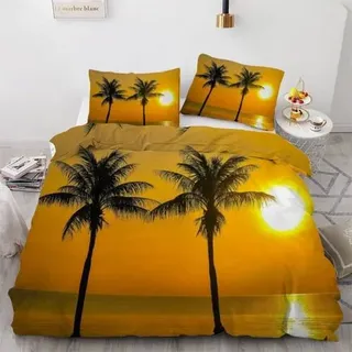 Bettwäsche-Set 135x200 cm 4-teilig Mikrofaser 3D Palme Reißverschluss
