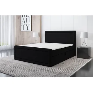 a&j möbelland gmbh Boxspringbett GERI 120 x 200 mit 2 Bettkästen, Bonell-Matratze und Topper. Farbe: Schwarz - Schwarz