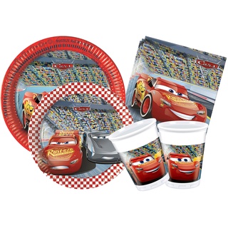 Ciao Y4324 Disney Cars 3 for People (112 pcs Ø23cm, Plates Ø20cm, 24 Cups 200ml, 40 Napkins) Party Tableware Set, Red, Grey