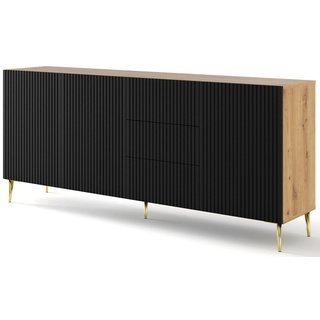 Domando Sideboard Sideboard Moneglia, Breite 200cm, Push-to-open-Funktion, besondere Fräsoptik, goldene Füße braun|schwarz 200 cm x 87 cm x 42 cm