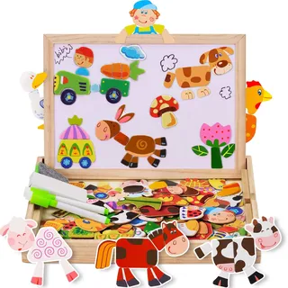 COOLJOY Magnetisches Holzpuzzle 100+ Stück, Spielzeug Ab 2 3 4 Jahre Mädchen Jungen, Pädagogisches Magnetische Holzspielzeug Mit Bauernhof-Muster, Lernspielzeug Halloween Kinder
