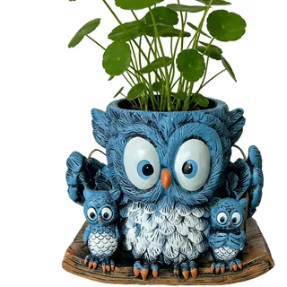 Qizeroty Eule Hängende Blumentöpfe, Swing Eulen Übertopf, Lustige Kleine Pflanzgefäße, Dekorativer Blumentopf Aus Harz, Hängetöpfe Outdoor, Harz Pflanzgefäße Für Innen Outdoor Dekorationen