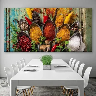 HTWLMM Moderne Gewürze Kunstdrucke Auf Leinwand Bilder Küche Wandkunst Decor Ohne Rahmen Bilder Poster Wohnzimmer Hauptdekorationen (50X100CM)