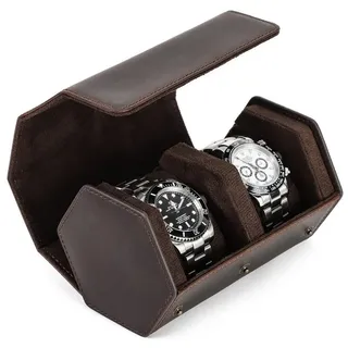 LuxusKollektion Uhrenbox Uhrenbox Leder Reisehülle für 2 Uhren Braun (2 St) braun rechteckig | 9.5 cm x 9 cm x 14.5 cm