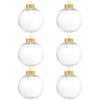 MOONDAME Runde Weihnachtskugel-Dekoration, abnehmbare Kappe, leerer Baumschmuck, Anhänger, befüllbar, Heimdekorationen, 6 Stück