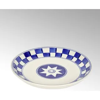 Küchenkaro Speiseteller Keramik, handgemalt creme/blau, D 26 cm, H 3,5 cm - Creme/Blau