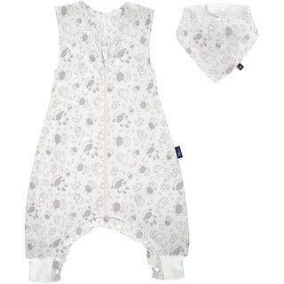 Alvi Baby Schlafsack mit Füßen + Halstuch - Sommer Babyschlafsack mit Beinen, ÖKOTEX Standard 100, 100% Baumwolle - Schäfchen Beige - 110 cm