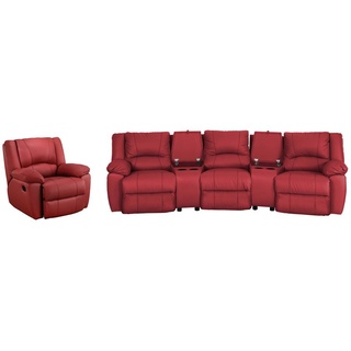 Relaxgarnitur 3- + 1-Sitzer - Leder - Rot - AROMA