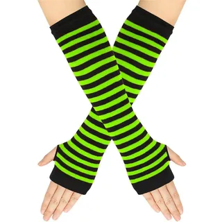 Damen Fingerlose Handschuhe Frauen Lang Gestreifte Fingerlos Handschuhe 1 Paar Warmer Halb Handschuhe Winter Pulswärmer Armstulpen Ellenbogenlange Winter Thermo Dehnbar Handschuhe mit Daumenloch