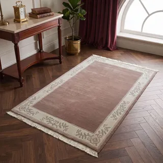 Steffensmeier Nepal Teppich Classica | Schurwolle, Rose, Größe: 170x240 cm, Wollteppich, Muster, Wohnzimmer