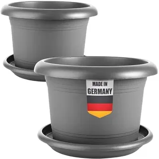 Centi 2er Set Blumentopf Groß mit Untersetzer, 80 cm Durchmesser, Anthrazit, Pflanzkübel Groß Außen, Blumenkübel außenbereich, Pflanztopf groß außen, Wetterfest, Made in Germany