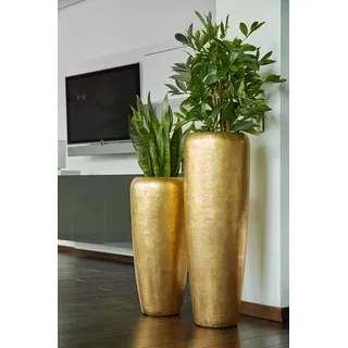 Klocke Pflanzgefäße Edle & Hochwertige Pflanzvase/Pflanzkübel - Fiberglas - Mit Einsatz – Indoor – Metallic/Metallisch Blumenkübel/Pflanzgefäß/Vase/Kübel (Klein: 75cm, Gold)