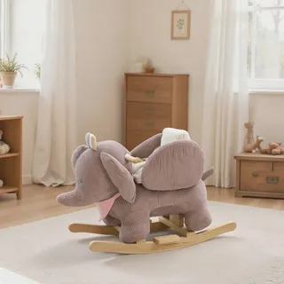 AIYAPLAY Schaukeltier Elefant-Schaukel interaktive Tiergeräusche weiche Füllung
