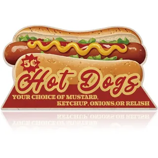 DOODLREAM Hot Dog Blechschild Retro Metall Wanddekoration 34.2 x 18.5 cm Diner Burger Shop 5 Cents Vintage Wandkunst Poster für Zuhause Fast Food Restaurant Café Zimmer Bar Küche Dekor Geschenk