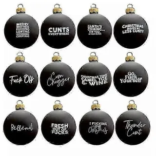 Set Mit 12 Weihnachtskugeln Mit Schimpfwörtern, Lustige Weihnachtsdeko 2024 - Ornamentsfuckoff