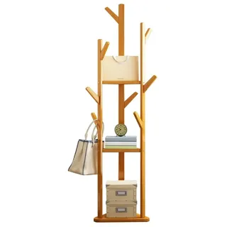 DODOBD Freistehender Garderobe in Baumform,Kleiderständer Holz,Garderobenständer Holz,Kleiderständer Schmal,Floor Coat Rack,Standgarderobe Aus Holz mit Haken,Freistehender Kleiderständer