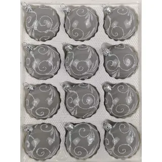 12 TLG. Glas-Weihnachtskugeln Set in Hochglanz Modern Grau Weisse Ornamente - Edle Neuheit - Christbaumkugeln - Weihnachtsschmuck-Christbaumschmuck