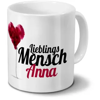 printplanet Tasse mit Namen Anna - Motiv Lieblingsmensch - Namenstasse, Kaffeebecher, Mug, Becher, Kaffeetasse - Farbe Weiß