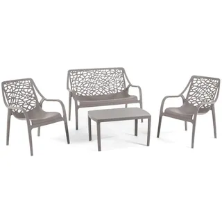 Set / Garten- und Außenmöbelset aus Polypropylen mit Glasfaser, 4 Sitzplätze, 2-Sitzer-Sofa, 2 Sessel und Tisch, stapelbar, wasserdicht, modernes Design - Set Maratea (Tortora)