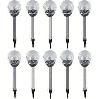Grundig Solarleuchte Edelstahl 10er Set mit Crackle-Licht silber