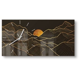 DEQORI Wanduhr 'Goldenes Linien Gebirge' (Glas Glasuhr modern Wand Uhr Design Küchenuhr) goldfarben|schwarz 60 cm x 30 cm