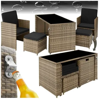 tectake Sitzgruppe Gartenmöbel Set aus Polyrattan für 2-4 Personen, UV-beständig, (Balkonmöbel Palermo, 5-tlg., in Natur), Tisch mit Sicherheitsglasplatte und platzsparend zusammenschiebbar beige
