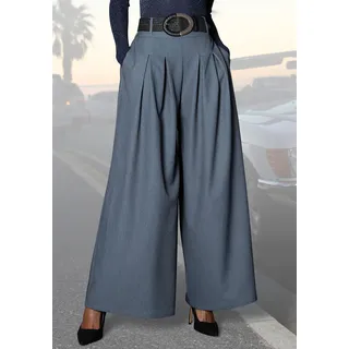 Hosenrock LASCANA "mit weitem Bein und Bundfalten, elastischer Bund", Damen, Gr. 40, grau (graublau), Web, Obermaterial: 80% Polyester, 18% Viskose, 2% Elasthan. Taschenbeutel: 100% Polyester, unifarben, figurumspielend bodenlang, Röcke, mit Gürtelschlaufen, weite Anzughose, Stoffhose, Business chic