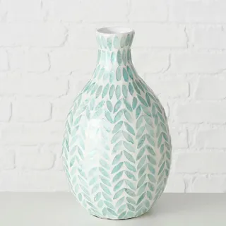 Boltze Home Vase, Türkis, Holz, Naturmaterialien, Bambus, 32 cm, zum Stellen, Dekoration, Frühlingsdeko