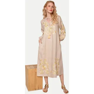 Tunikakleid mit Boho Stickereien Beige 46