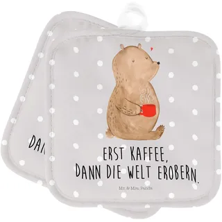 Mr. & Mrs. Panda 2er Set Topflappen Bär Kaffee - Geschenk, Coffee, Teddybär, Ofenhandschuh, Topflappen lustig, Topflappen 2er Set, Topfhandschuh,